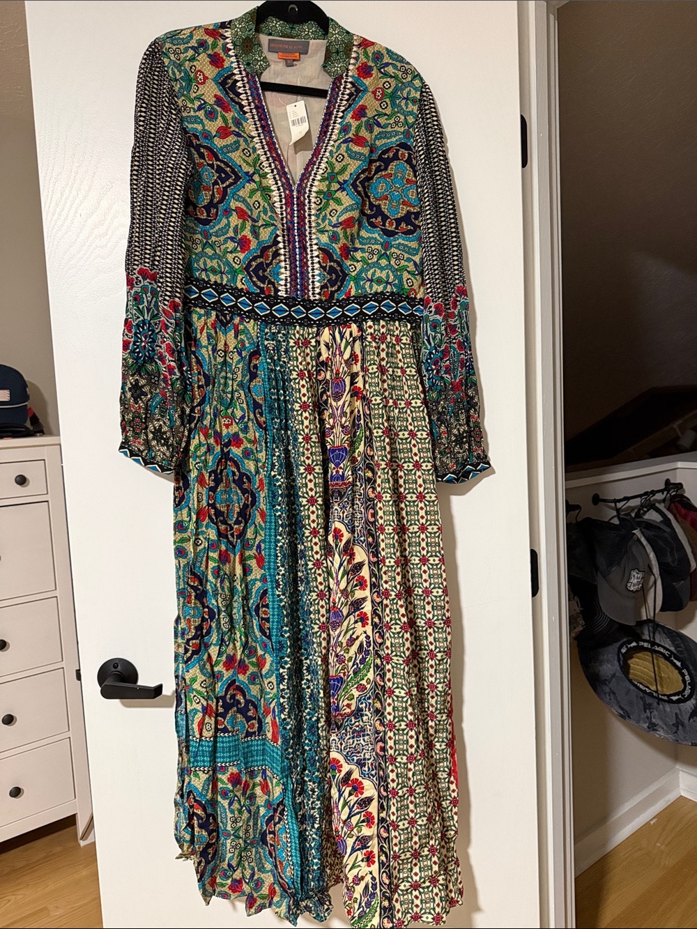 Anthropologie- Bohemian Floral Patchwork Maxi Dress - Green Multicolor